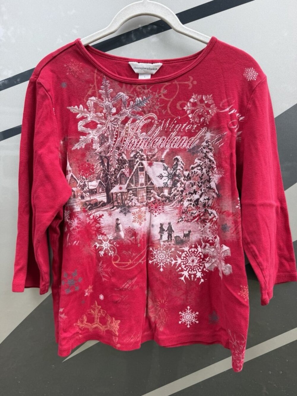 Vintage Y2K red Winter Wonderland beaded holiday Gilmore Girls tshirt L